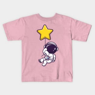 Astronaut Floating with Star Balloon Cartoon Kids T-Shirt